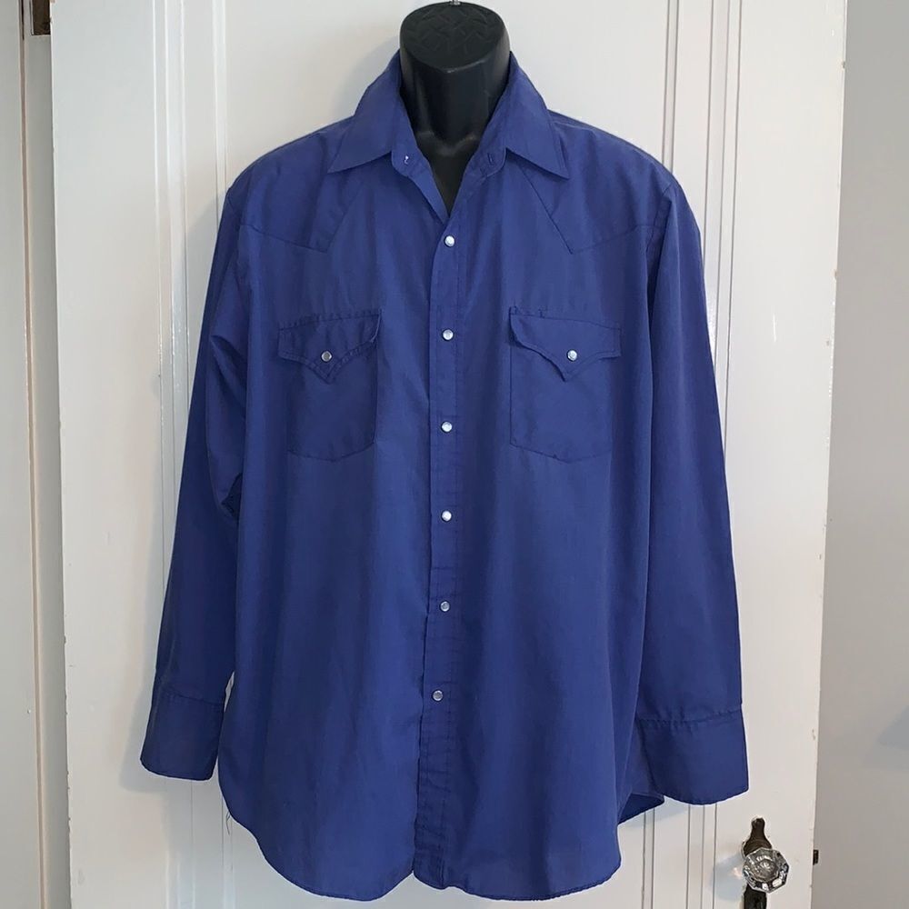 Vtg Plains‎ Western Wear blue snap up shirt